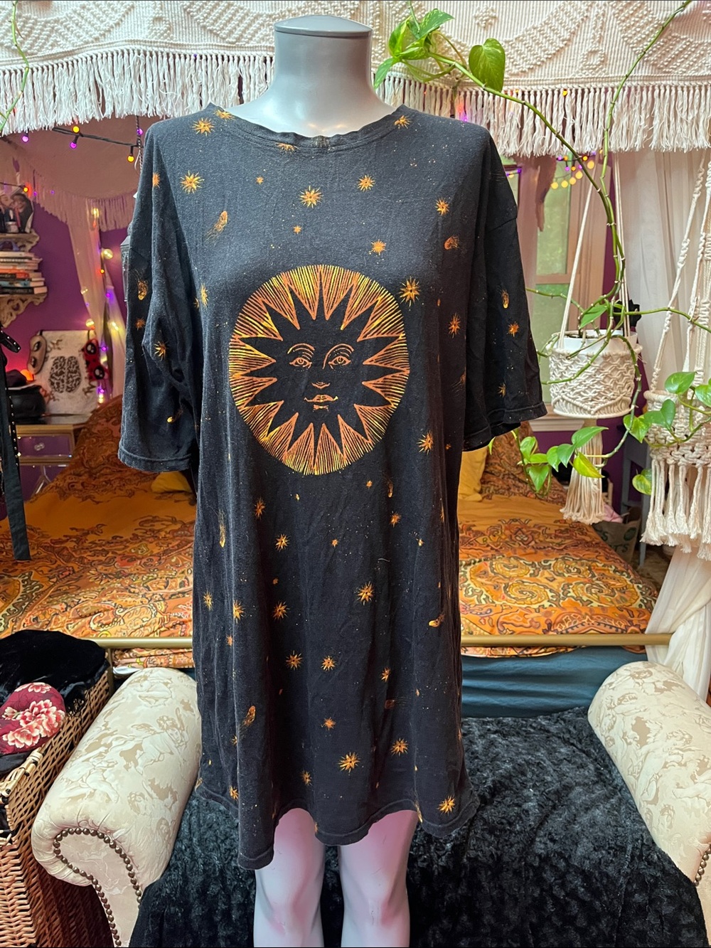 Boho Witchy Celestial Sun & Stars oversized t-shirt dress
